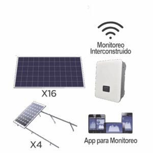 Kit solar para interconexión de 5 KW de potencia, 220 Vca con inversor cadena y paneles policristalinos.