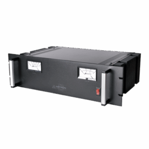 Fuente de poder 13.8Vcc, 50A, lineal regulada con circuito cargador de baterías, medidores, para instalación en rack