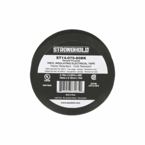 Cinta Eléctrica STRONGHOLD para Aislar, de PVC, Uso General Reparación y Mantenimiento, Grosor de 0.18mm (7 mil), Ancho de 19mm, y 18m de Largo, Color Negro