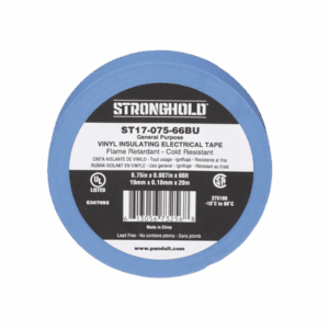 Cinta Eléctrica STRONGHOLD para Aislar, de PVC, Uso General Reparación y Mantenimiento, Grosor de 0.18mm (7 mil), Ancho de 19mm, y 20.12m de Largo, Color Azul