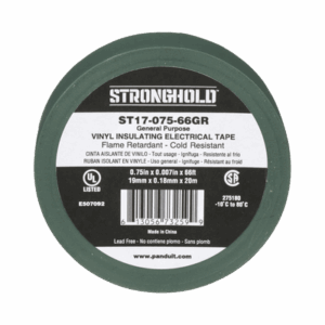Cinta Eléctrica STRONGHOLD para Aislar, de PVC, Uso General Reparación y Mantenimiento, Grosor de 0.18mm (7 mil), Ancho de 19mm, y 20.12m de Largo, Color Verde