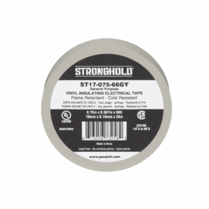 Cinta Eléctrica STRONGHOLD para Aislar, de PVC, Uso General Reparación y Mantenimiento, Grosor de 0.18mm (7 mil), Ancho de 19mm, y 20.12m de Largo, Color Gris