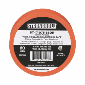 Cinta Eléctrica STRONGHOLD para Aislar, de PVC, Uso General Reparación y Mantenimiento, Grosor de 0.18mm (7 mil), Ancho de 19mm, y 20.12m de Largo, Color Naranja