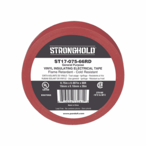 Cinta Eléctrica STRONGHOLD para Aislar, de PVC, Uso General Reparación y Mantenimiento, Grosor de 0.18mm (7 mil), Ancho de 19mm, y 20.12m de Largo, Color Rojo