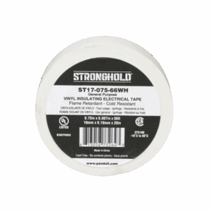 Cinta Eléctrica STRONGHOLD para Aislar, de PVC, Uso General Reparación y Mantenimiento, Grosor de 0.18mm (7 mil), Ancho de 19mm, y 20.12m de Largo, Color Blanco
