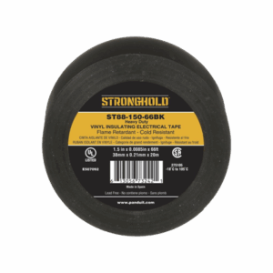 Cinta Eléctrica STRONGHOLD para Aislar, de PVC, Trabajo Pesado Eléctrico Industrial (Soporta UV, abrasión, agua, aceite y corrosión), Grosor de 0.21 mm (8.5 mil), Ancho de 38 mm, y 20 m de Largo, Uso Interior/Exterior, Color Ne