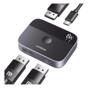 Conmutador DP 1.4 8K | Display Port Splitter 2 Entradas a 1 Salida | Bidireccional | 3D | HDR10+ | Dolby Atmos | 240Hz | 48Gbps | Compatible Free-Sync/G-Syng | Sincronización de Audio | Potentes Chips de Última Generación.