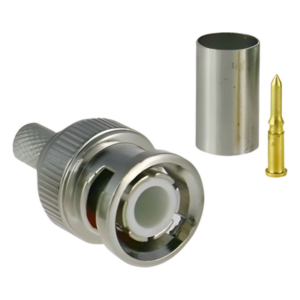 Conector BNC Macho / 75 Ohm / 3 Piezas en Línea / Anillo Plegable / RG-59/U / CCTV / Níquel-Oro-PTFE