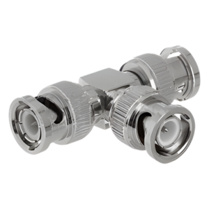 Adaptador Coaxial Tipo T / Triple BNC Macho / 75 Ohm / RG-59 y RG-6 / Níquel y Oro / 39.9 mm de Longitud